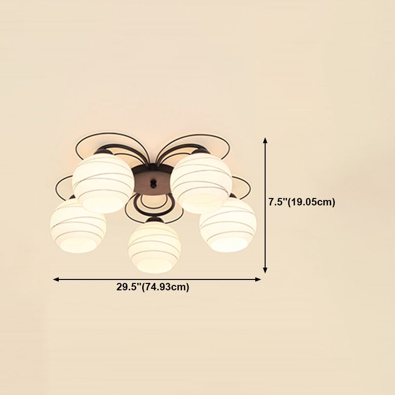 Black Shaded Semi Flush Mount Light Simple-Style Glass Living Room Ceiling Light