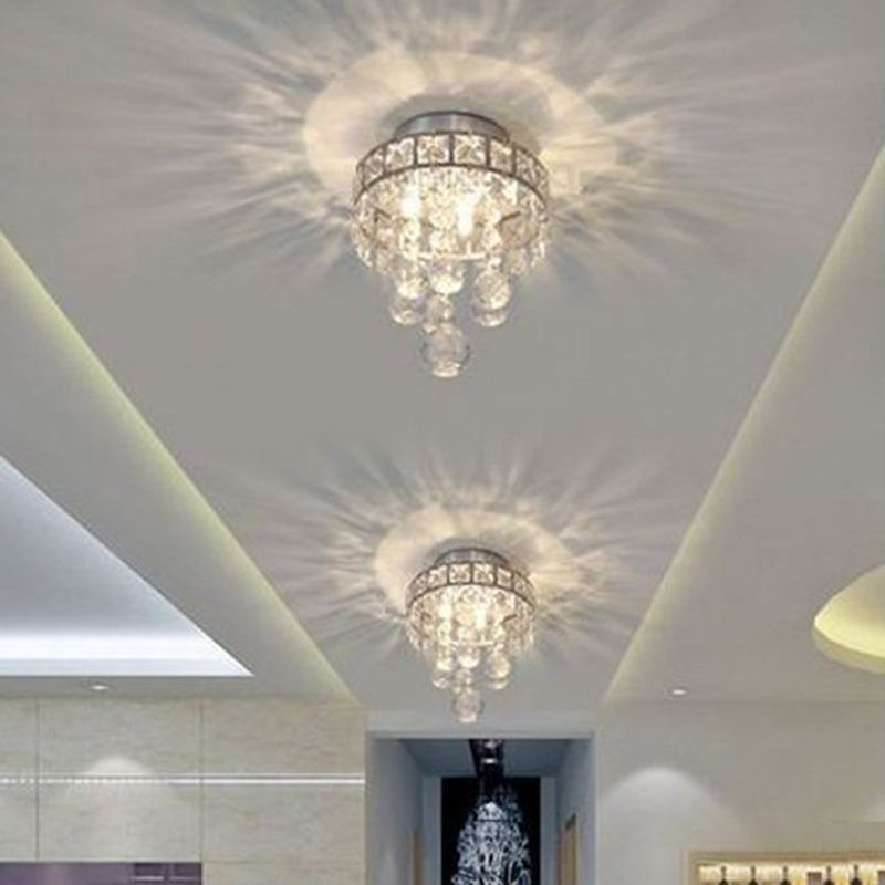 Modern Silver Ceiling Flush Mount Light Droplets Crystal Living Room Flush Mount Lighting