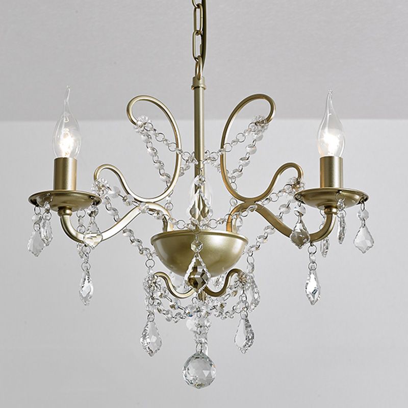 Traditional Curved Arm Down Lighting Pendant Crystal Chandelier Lighting in Gold