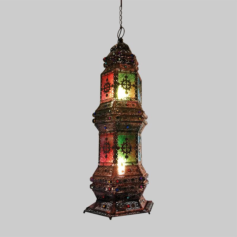 Metallic Copper Pendant Lighting Tower Shape 2-Head Arab Chandelier Lamp for Coffee House