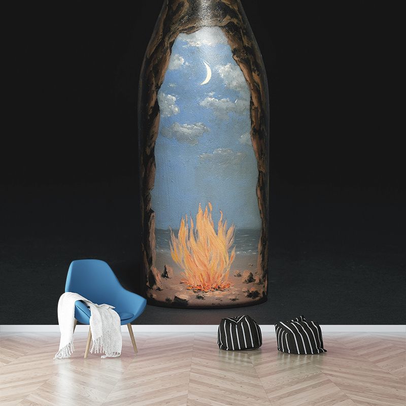 Black-Blue Bottle Painting Mural Decal Stain Resistant Surrealist Living Room Wall Decor