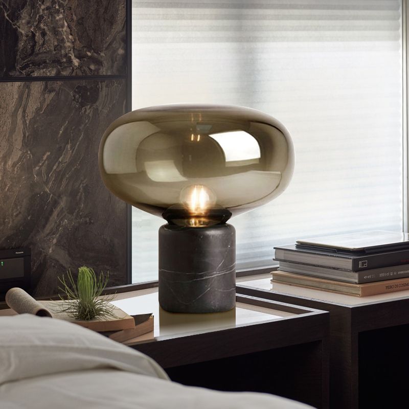 Modern Minimalist Table Lamp Marble Drum Indoor Table Light with Glass Shade