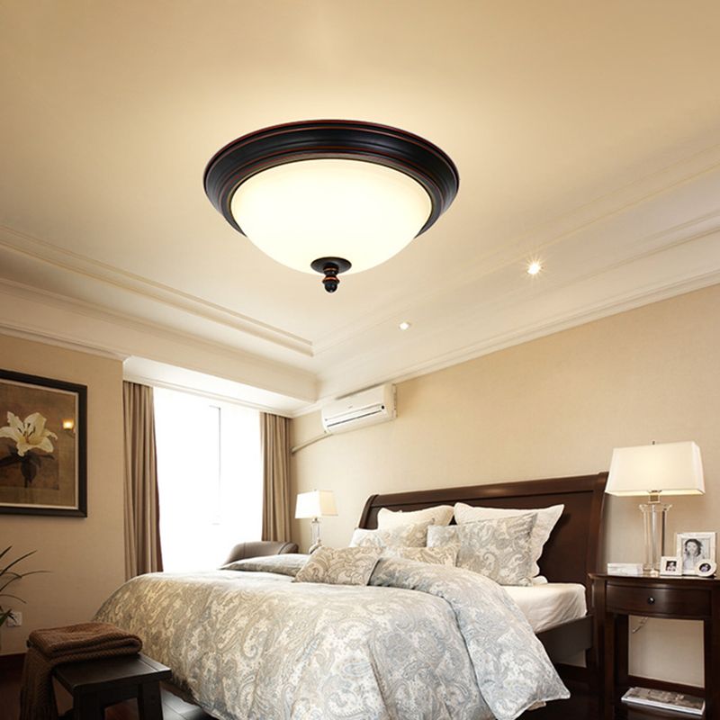 American Style Ceiling Light Wrought Iron Glass Lampombre 1 Light Round Shape Ceiling Lamp for Bedroom