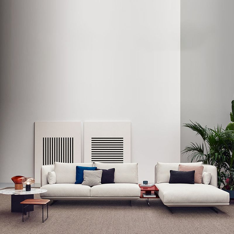 Beige Scandinavian Sofa/sectional with Square Arm for Apartment