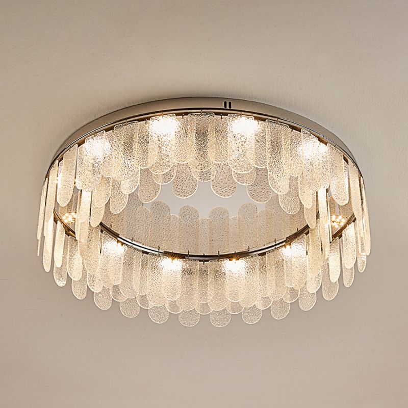 Round Shape Ceiling Lamp Modern Stainless Steel Flush Mount with Glass Lampshade for Room