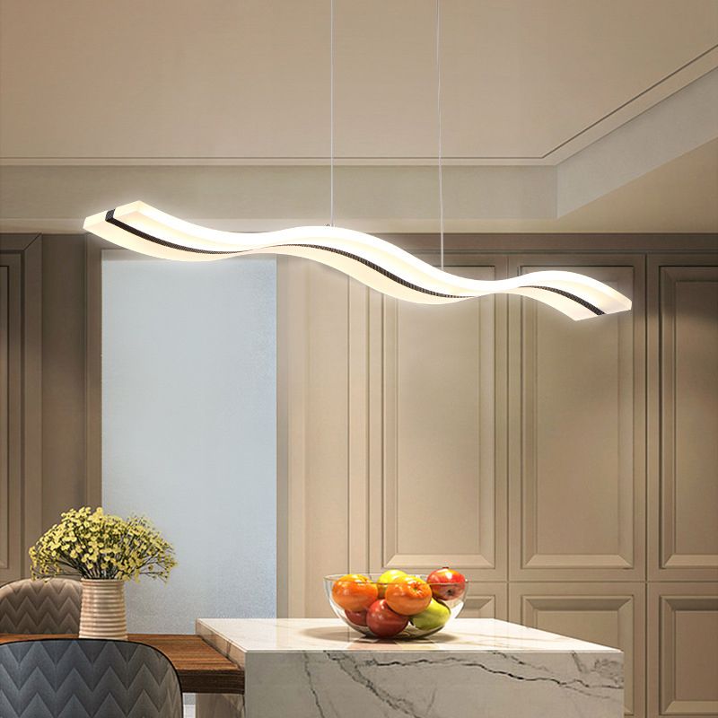 Linear Shape Chandelier Lighting Modern Style Acrylic 1 Lights Island Lamp in White