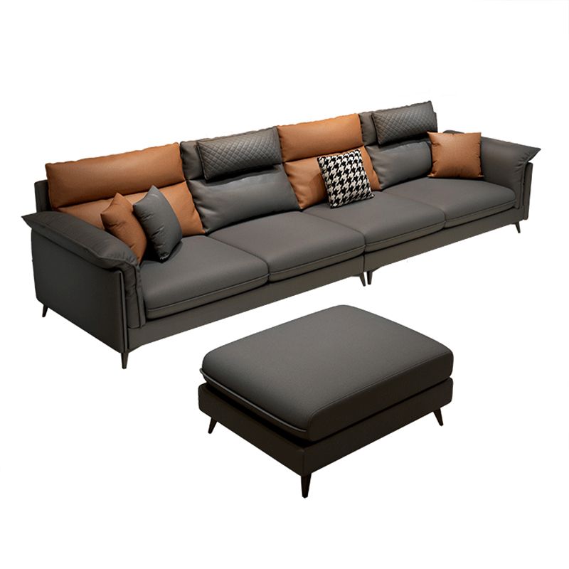 Stain-Resistant Pillowed Back Cushions Sectional Square Arm Sofa with Ottoman Included