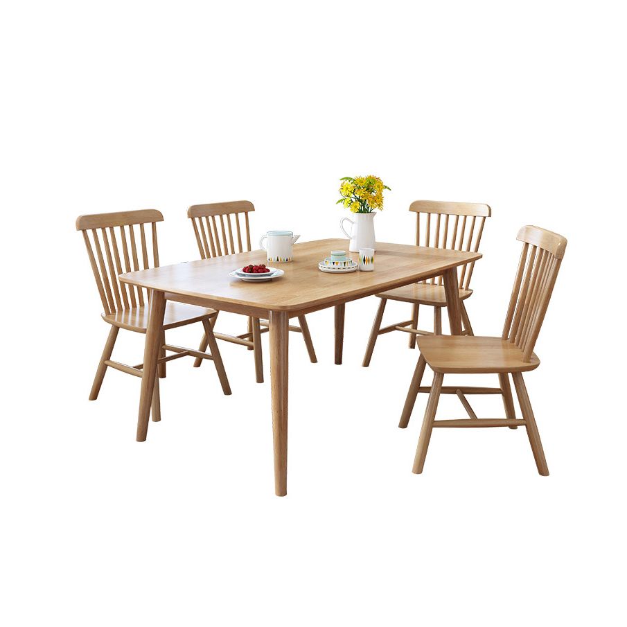 Modern Style Solid Wood Dining Set with Rectangle Shape Table and 4 Legs Base