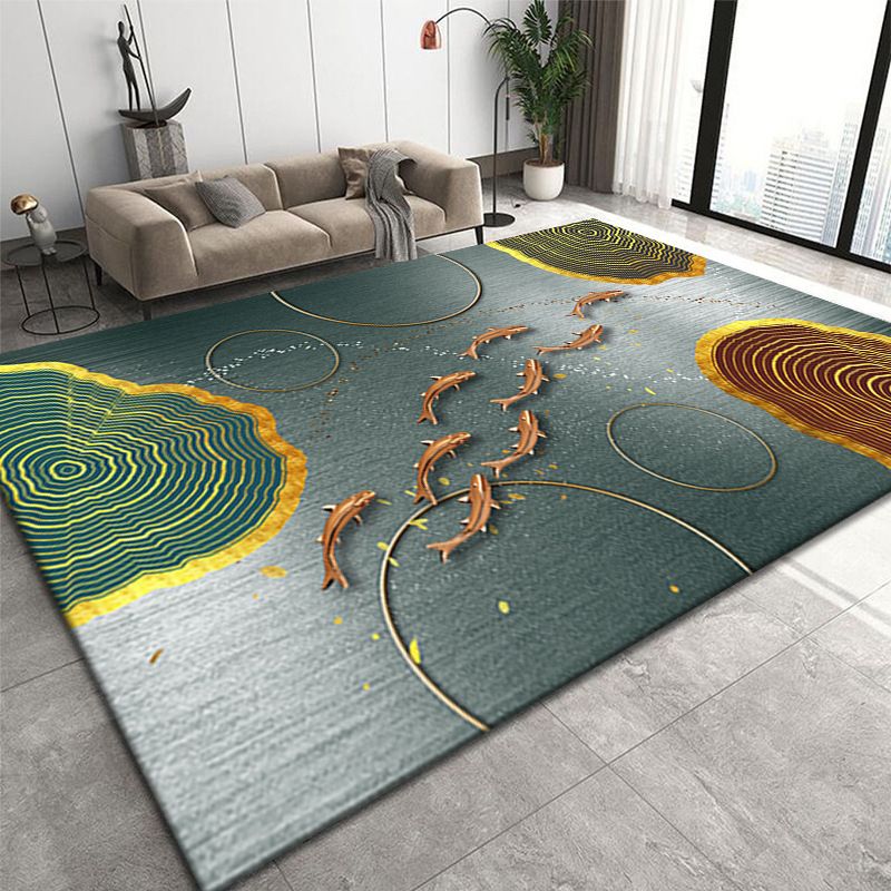 Dark Orange Deer Area Carpet Polyester Nordic Carpet Non-Slip Backing Rug for Drawing Room