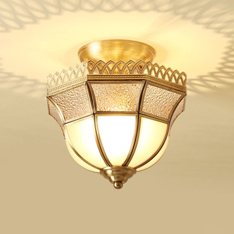 Glass Tapered Semi Flush Mount Minimalism Single-Bulb Corridor Flush Mount Ceiling Light in Gold