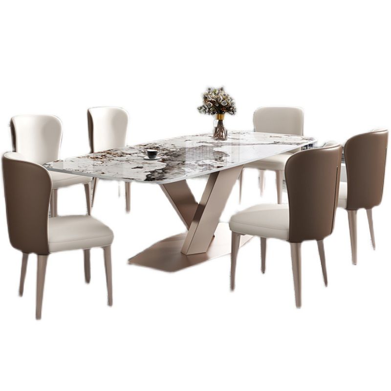 Metal Modern Rectangular Dining Table Sintered Stone Dining Table with Pedestal Base