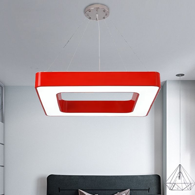 Red/Yellow/Blue/Green Square Pendant Lamp Kids Acrylic LED Chandelier Light Fixture in Third Gear/White Light for Bedroom