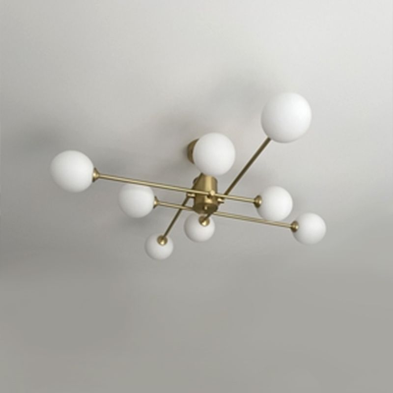 Metal Semi Flush Mount Ceiling Light Contemporary LED Lamp With Glass Shade for Living Room