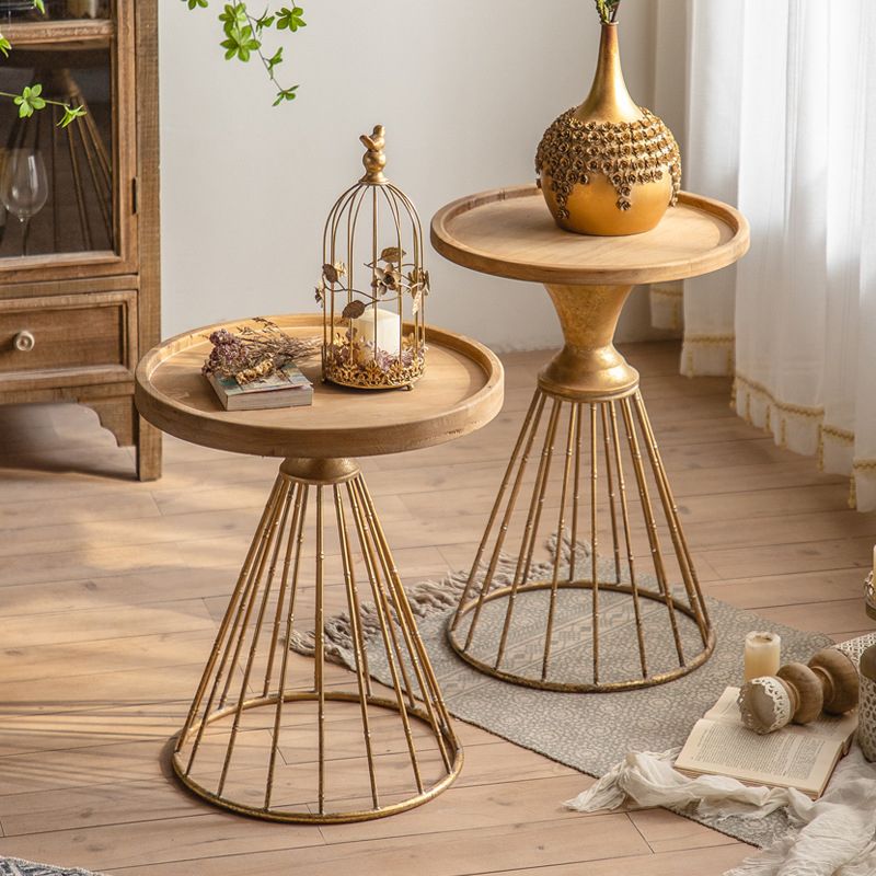 Round Tray Top Side Table Iron Pedestal End Table - Distressed Surface Treatment