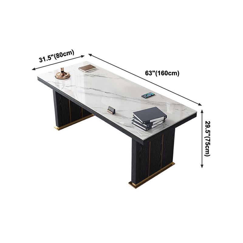 Table à manger de luxe traditionnelle Rectangle blanc Tableau de pierre fritté avec base en métal
