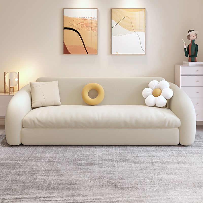 37" Wide Scandinavian Sofa Futon White Upholstered Foldable Sleeper Sofa
