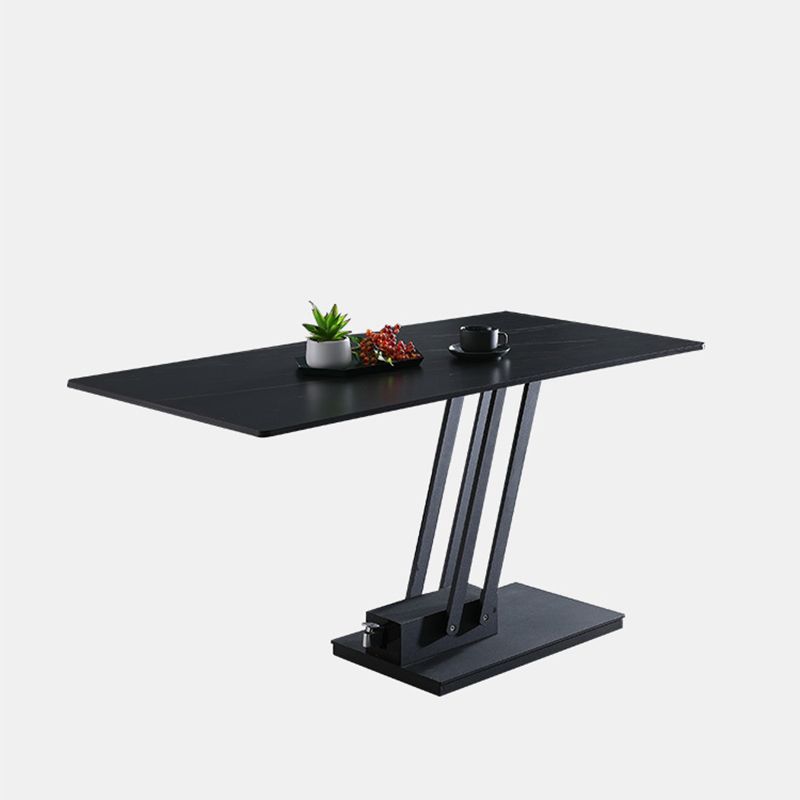 Modern Solid Color Metal Single Foot Base Slate Square Coffee Table