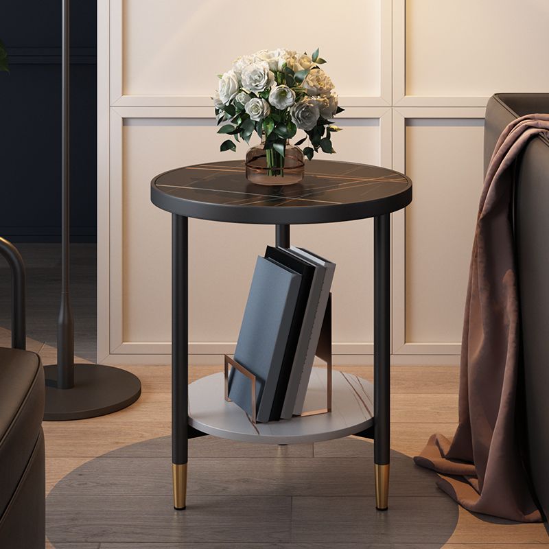 3 Legs Slate Side Table Round Minimalist Double Tier End Table