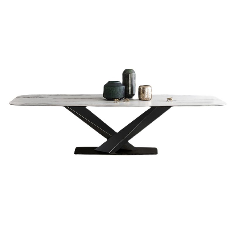 Traditional Luxury Dining Site Table Rectangle Stone Furniture with Pedestal Base