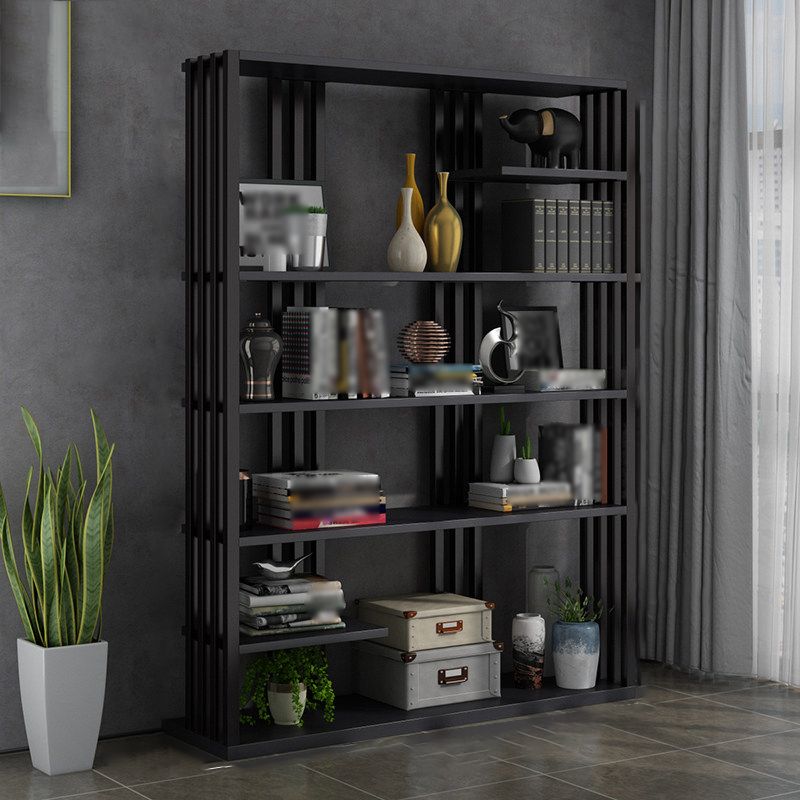 Industrial Style Bookshelf Open Shelf Vertical Metal Shelf with Rectangular Shelves