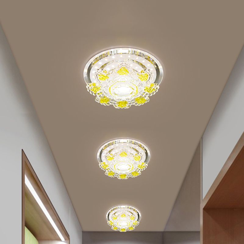 Modernista lampada da soffitto floreale smussato cristallo LED corridoio a incasso illuminazione in rosa/giallo, luce calda/bianca