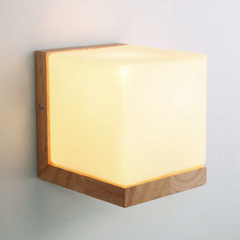 Square Wall Mounted Lamp Modern Simplicity Wood Wall Mount Lamp for Living Room