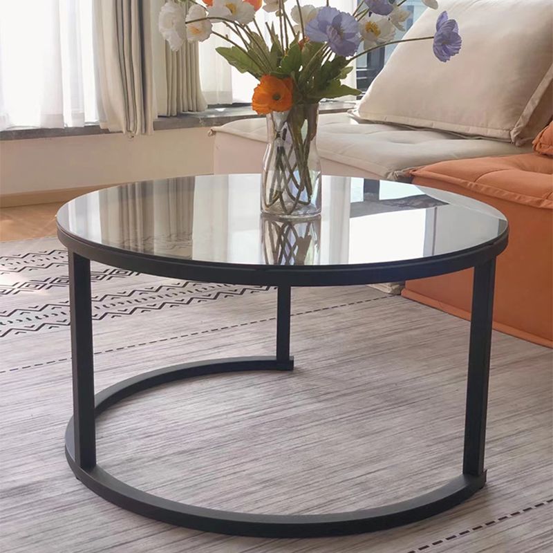 Frame Base Coffee Table Modern Round Glass Cocktail Table - 17.7"