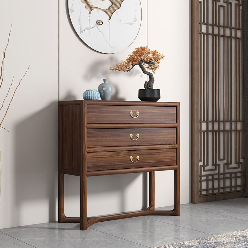 Dark Brown 3 Drawers Chest 14.97" Wide Solid Wood Accent Chest