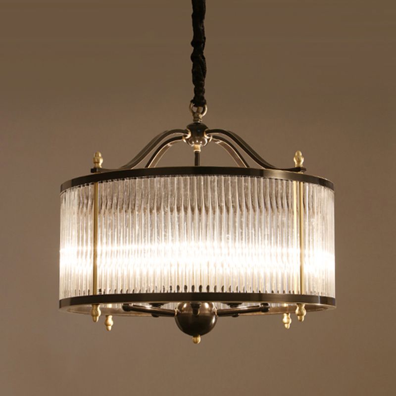 Copper Chandelier Light Fixtures American Style Multi-Head Drum Suspension Lamps for Living Room