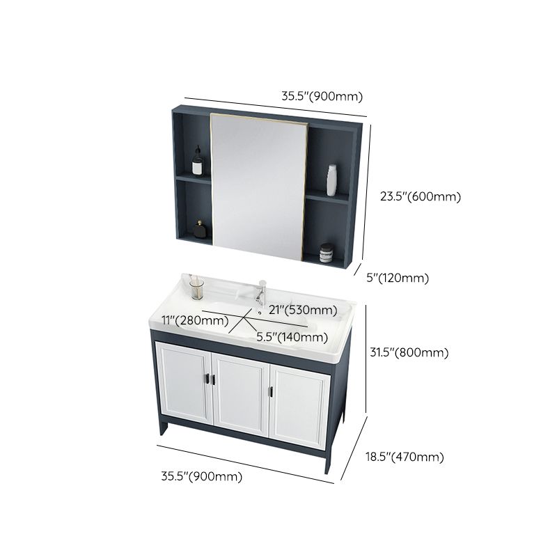 Mirror Bathroom Vanity Freestanding Rectangular Single Sink Metal Frame Vanity with Doors