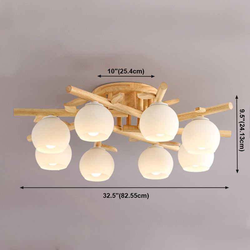 Log Color Indoor Ceiling Fixture in Modern Concise Style Wooden Globe Ceiling Light with Glass Shade