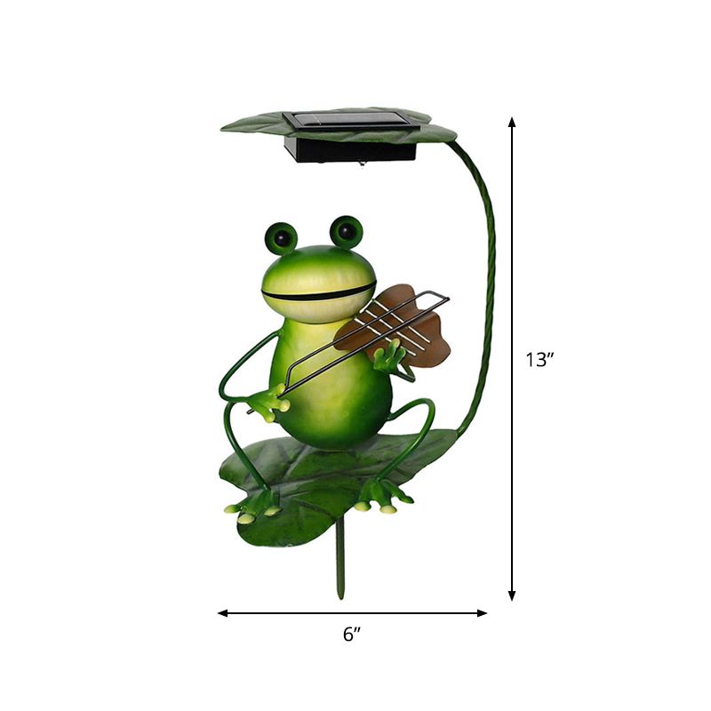 Frog and Violin/Guitar/Crown Solar Lamp Countryside Metal Green LED Ground Lighting for Garden