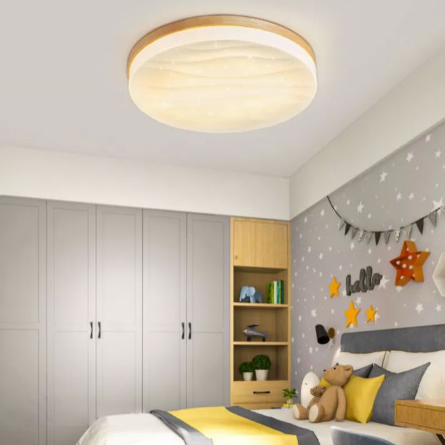 Log Color Circular LED Flush Mount in Modern Creative Style Wooden Ceiling Fixture for Bedroom