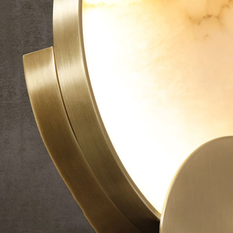 LED Round Wall Sconce Brass & Marble Post Modern Wall Light in Gold