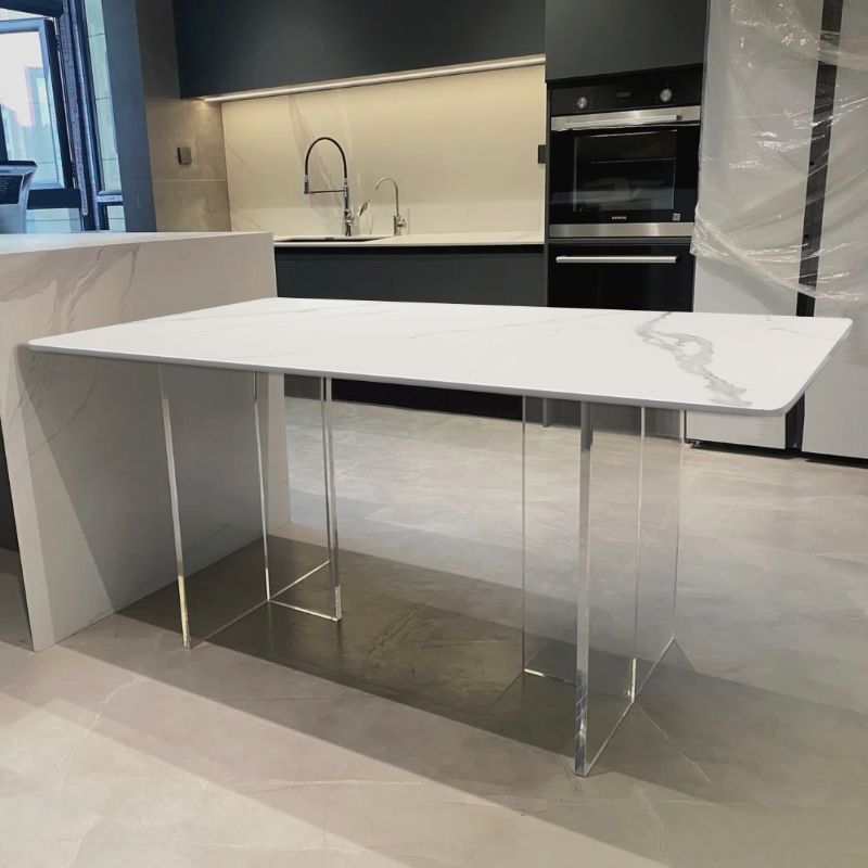 Mesa de comedor rectangular acrílica Mesa de piedra sinterizada para comedor y cocina