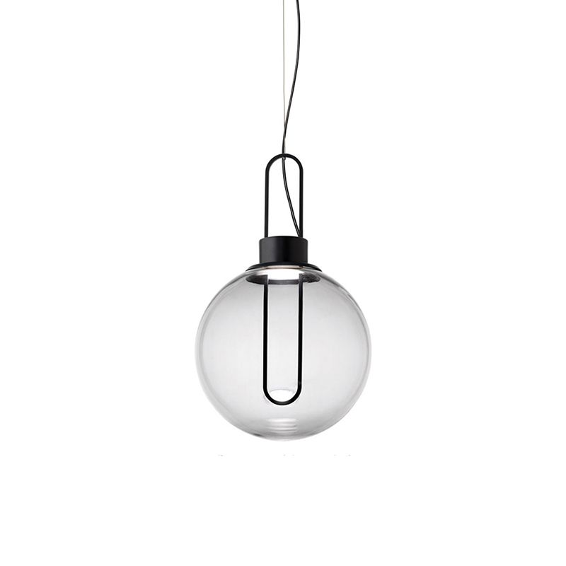 Sphere Pendant Lighting Contemporary Clear Glass 1 Light White/Black Hanging Lamp Fixture for Restaurant in White Light
