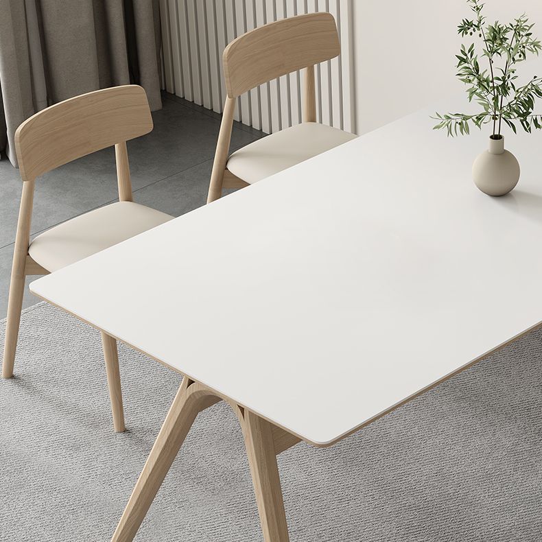 Contemporary Sintered Stone Top Ash Wood Base Dining Table with Chairs