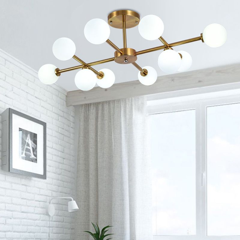 Living Room Semi Flush Light Fixture Minimalist Gold Semi Mount Lighting with Round Glass Shade
