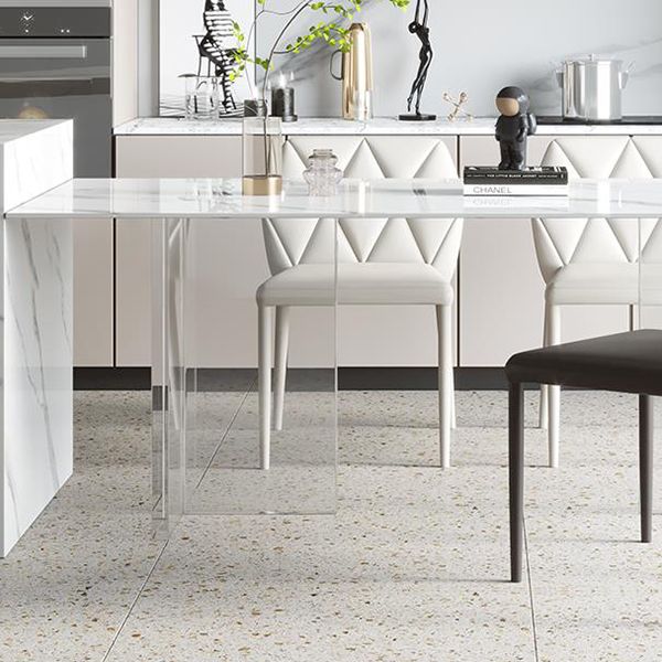 Modern Style Dining Table Sintered Stone Rectangle Table with Acrylic Base