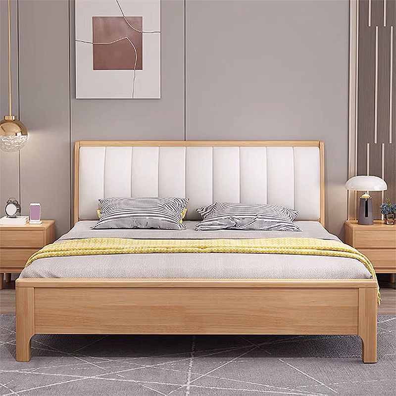 Scandinavian Pine Wood Standard Bed with Rectangular Panel Headboard