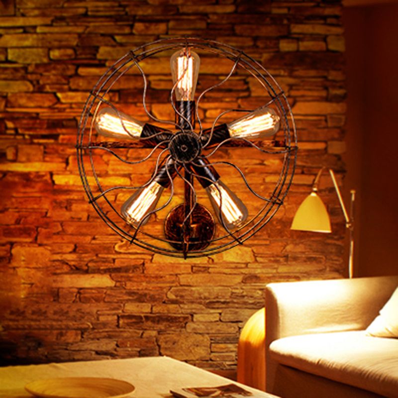 Luz de pared de la pared en forma de ventilador amarillo de color amarillo hierro antiguo 5 cabezas de la escalera de la pared de la pared de la pared