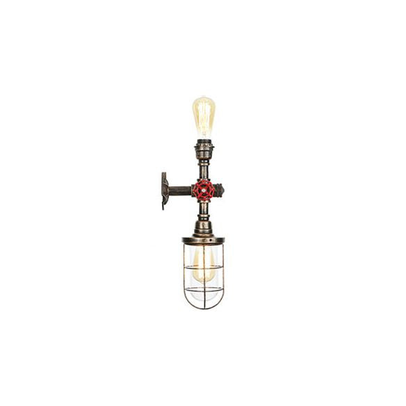 Metal Antique Bronze Wall Sconce Light Wire Guard 1 Bulb Nautical Style Wall Fixture Light with Pipe and Valve