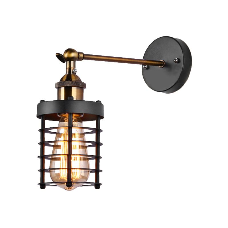 Metal Caged Wall Lighting Industrial Rustic 1 Light Indoor Mini Wall Mount Light with Cylindrical Shade
