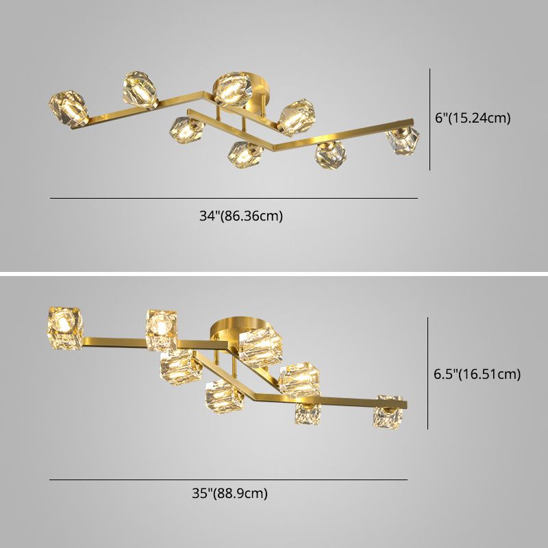 Modern Luxury Style LED Semi Flush Mount Polished Brass Indooe Ceiling Light with Crystal Shade