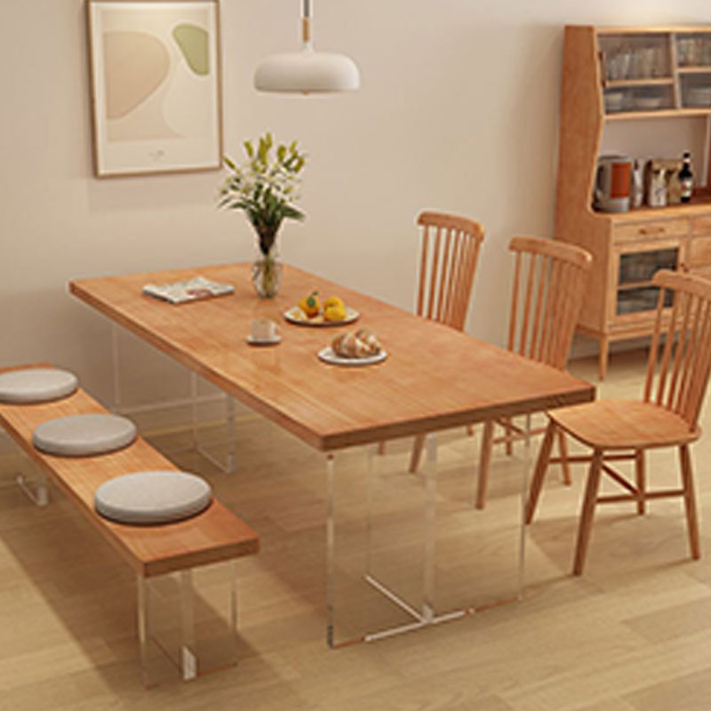Rectangle Acrylic Base Dining Table Medieval Modern Style Wood Table for Kitchen
