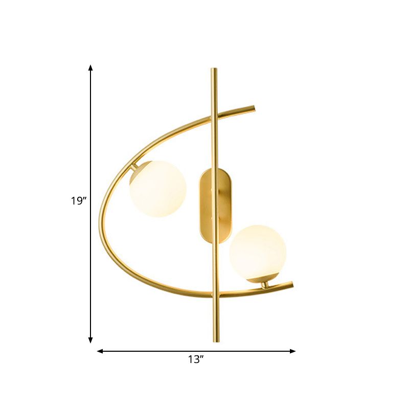 Milk Glass Ball LED Wall Lighting Post Modernist 2-Bulb Brass Wall Sconce Light for Living Room