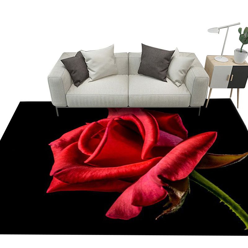 Stylish Area Rug Floral Rose Polyester Non-Slip Backing Carpet Indoor Rug for Living Room Decor