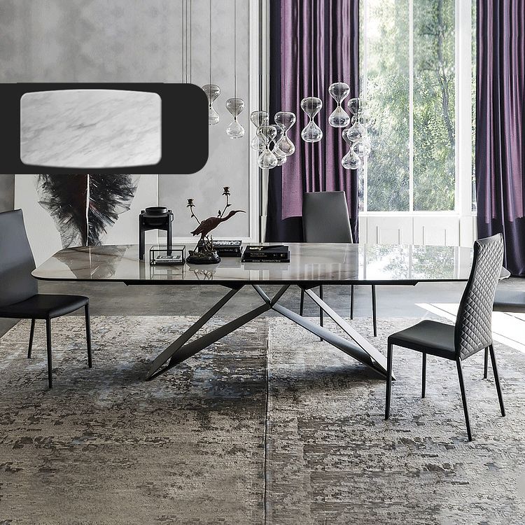 Rectangle Dining Table Industrial Stone Top Dining Table with Stainless Steel Base
