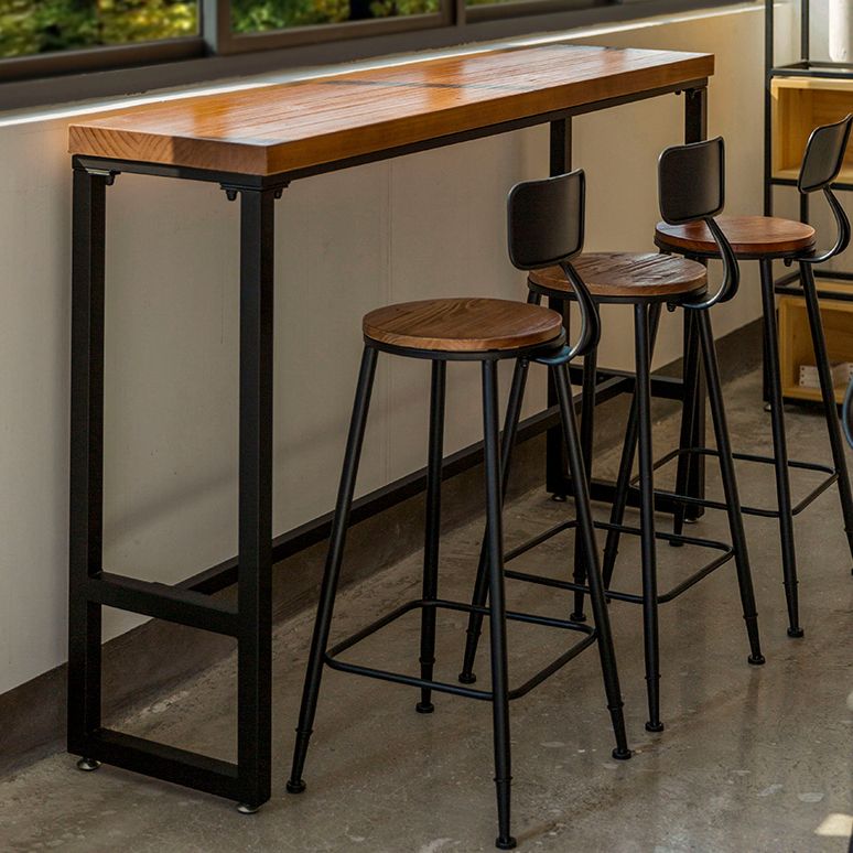 Table de bar de style moderne en bois massif et table de bar à café brun en fer