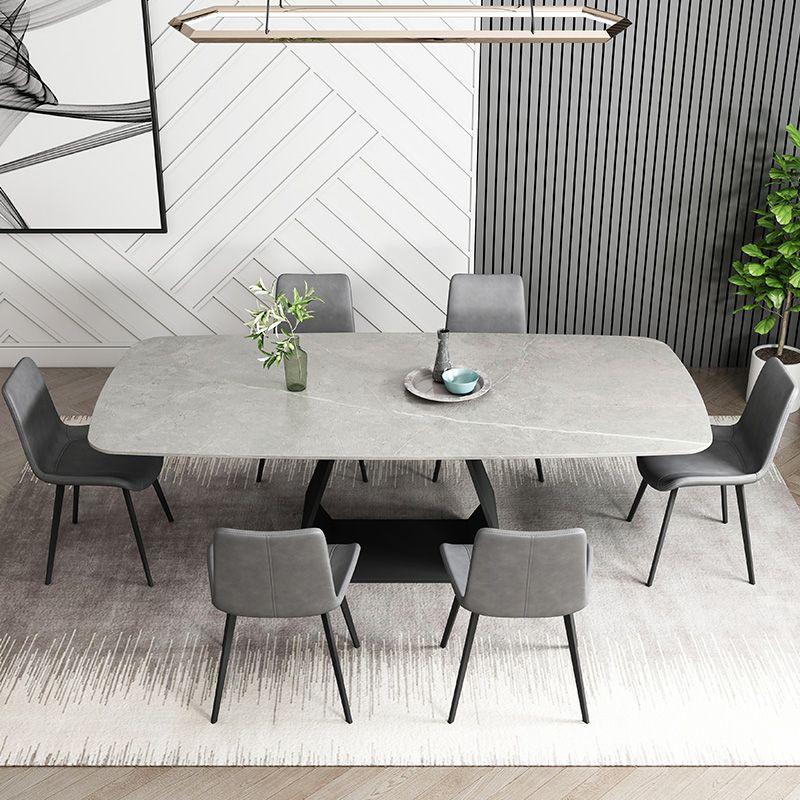 Minimalist Sintered Stone Dining Room Set with Rectangle Top and Pedestal Base Dining Furniture